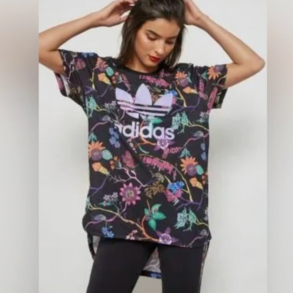 Adidas Originals X Farm Rio Poisonous Garden hi-low T-shirt Small